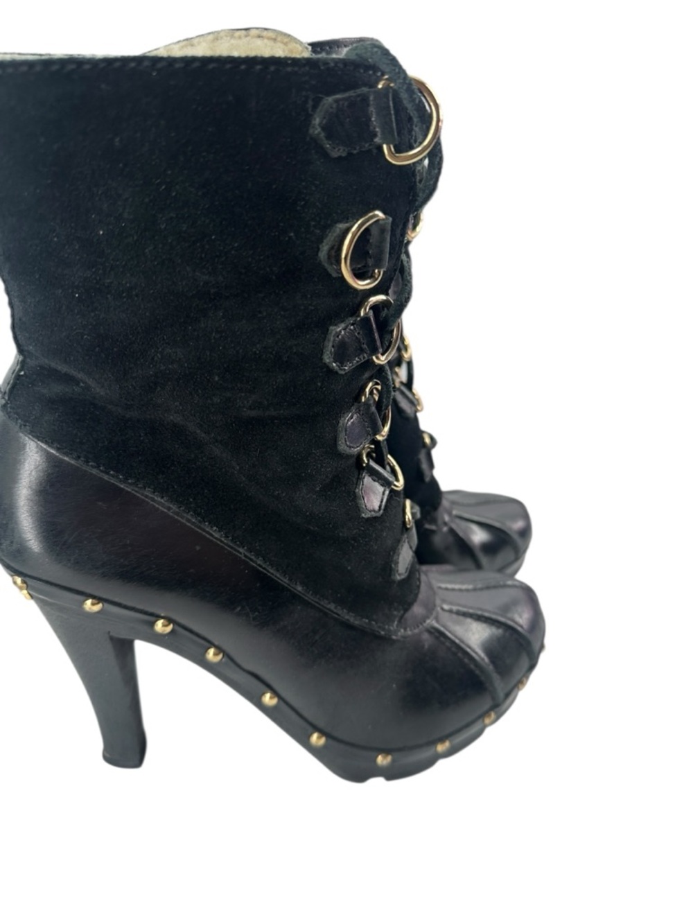 Michael Kors winter warrior clog boots Black leather shearling lined heeled sz 8 - Picture 7 of 14